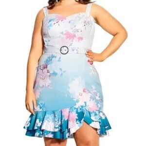 NWT City Chic - Plus Size - Women's Tsubaki Floral Belted Body-Con Dress - 22